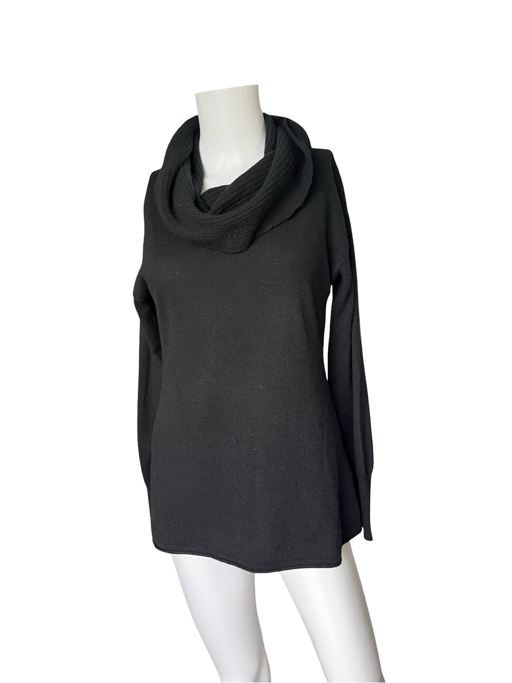Nordstrom Cashmere Sweater Black Cowl Neck Long Sleeve Soft Womens Size Small